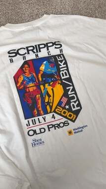 Vintage 2001 Scripps Ranch Old Pros Run/Bike July 4th Long Sleeve T-Shirt White